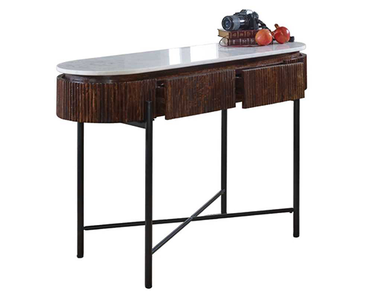 Olin Mango Wood Console Table With Marble Top And Metal Legs