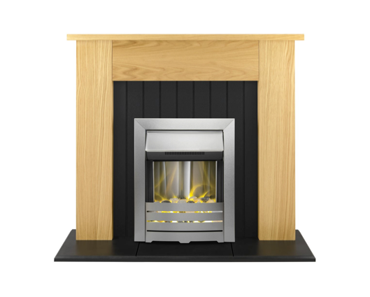 Chester Fireplace Suite 48inch - Oak With Electric Fire - Brushed Steel 