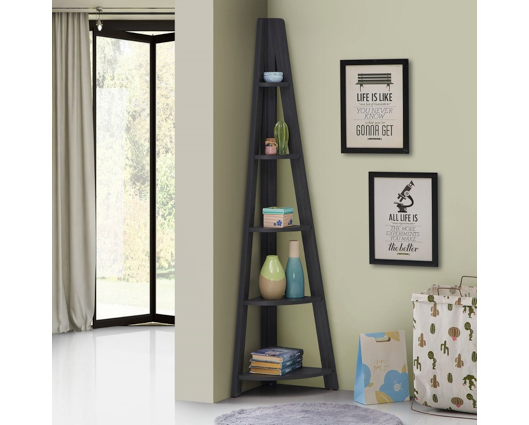 Corner Ladder Bookcase-Black