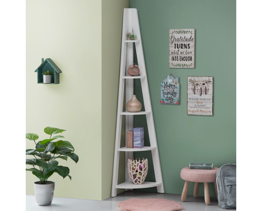 Corner Ladder Bookcase-White