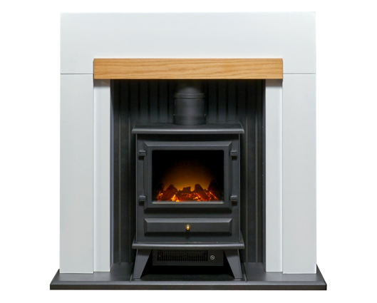 Stalbridge Fireplace 39inch - White/Oak With Electric Stove - Black 