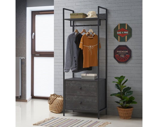Open Wardrobe with 2 Drawers-Black