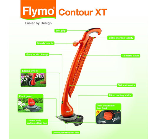 Flymo Contour XT Corded 2-in-1 Grass Trimmer - 300W