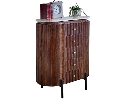 Olin Mango Wood Wide Chest Of Drawers with Marble Top & Metal Legs