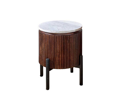 Olin Mango Wood Side Table With Marble Top & Metal Legs