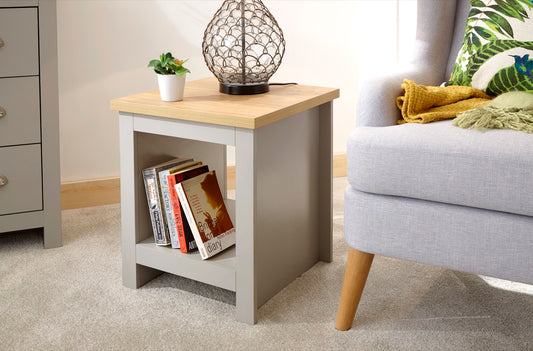 Lachlan Side Table with Shelf-Grey