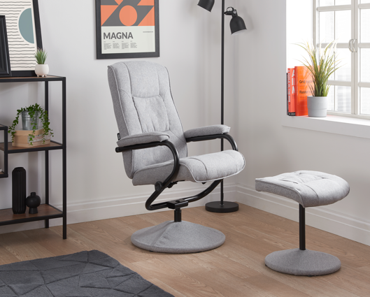 Manuel Swivel Chair & Footstool - Grey