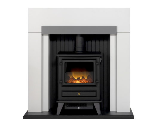 Stalbridge Fireplace 39inch - White/Grey With Electric Stove - Black 