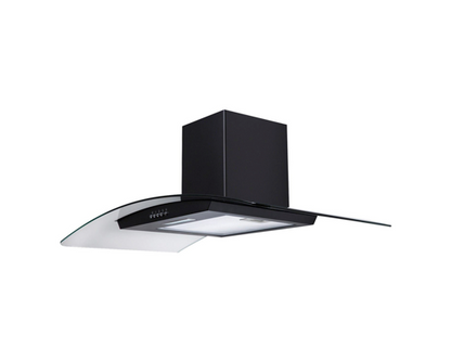 SIA CGH90BL 90cm Curved Glass Chimney Cooker Hood Extractor Fan Black