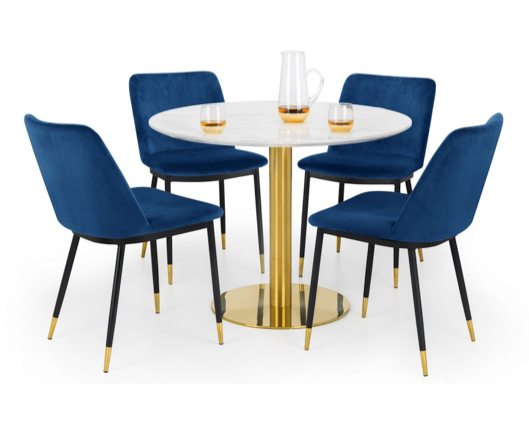 Penny Round Pedestal Table & 4 Delancy Chairs- Blue