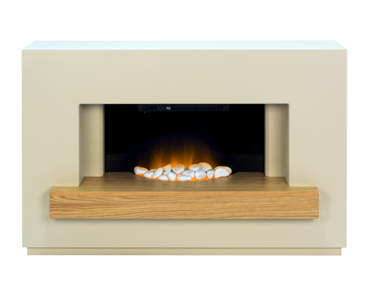 Block Fireplace Suite in Stone Effect with Oak Shelf, 46 Inch