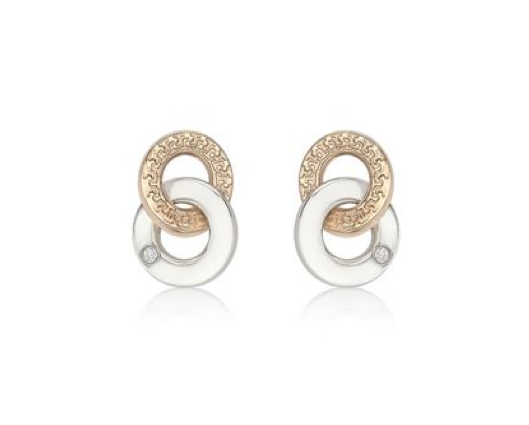 9ct Bi-Coloured Gold Inter-Ring CZ Stud Earrings