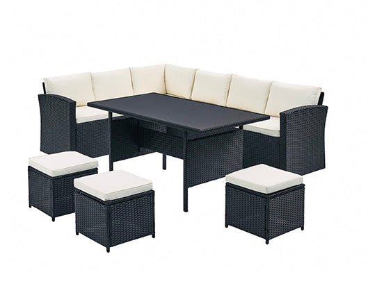 Cairon Black Corcer Sofa Set with Stools & Cover