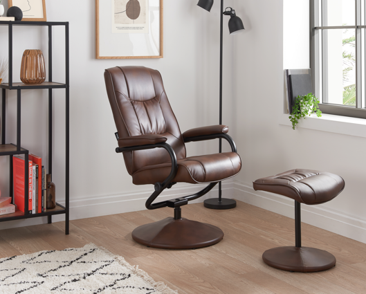 Manuel Swivel Chair & Footstool - Tan