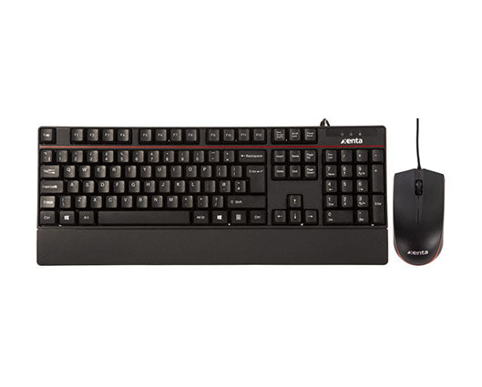 UK Layout Black Wired Keyboard with Black Optical Scroll Mouse - USB