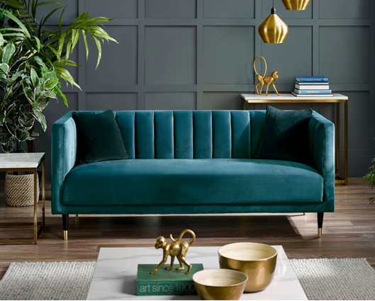 Sutton Scalloped Back 3 Seater Sofa- Teal