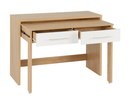 Santos 2 Drawer Slider Desk - White High Gloss/Light Oak Effect Veneer