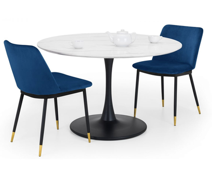Harvey Round Pedestal Table & 2 Delancy Chairs- Blue