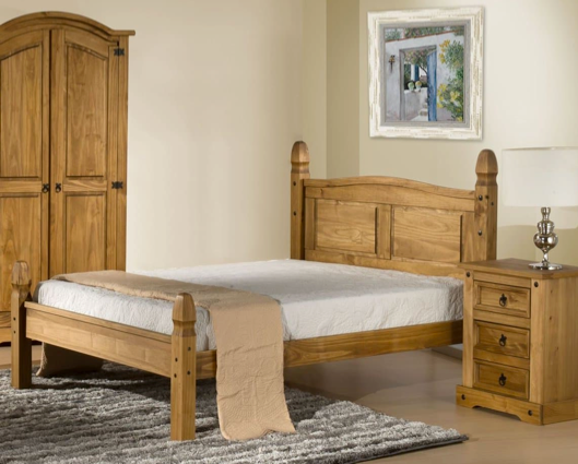 Corona Low End Double Bed - Pine