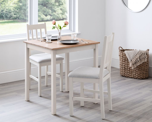 Set Of Cacey White & Oak Sqaure Table & 2 Chairs