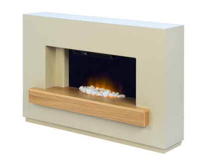 Block Fireplace Suite in Stone Effect with Oak Shelf, 46 Inch