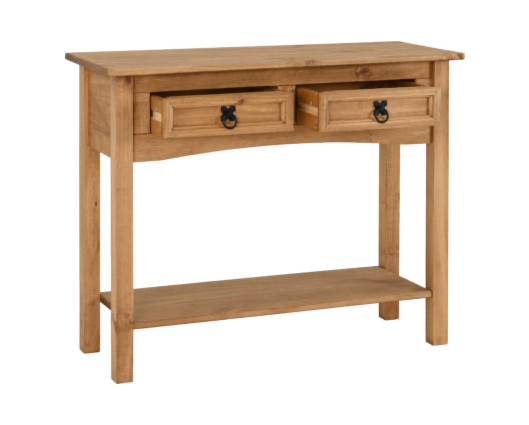 Corona 2 Drawer Console Table With Shelf - Distressed Waxed Pine