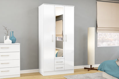 Larz 3 Door 2 Drawer Wardrobe With Mirror - White
