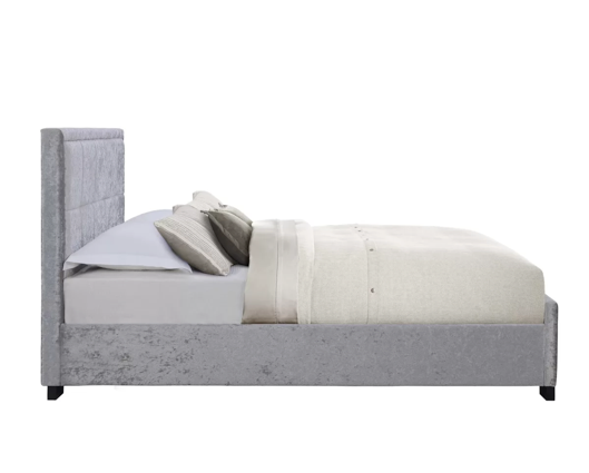 Harrison King Size Bed-Steel Crushed Velvet