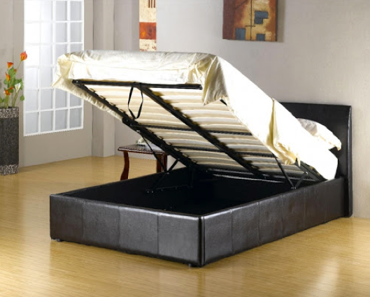 Pearce Double Storage Bed - Brown Faux Leather