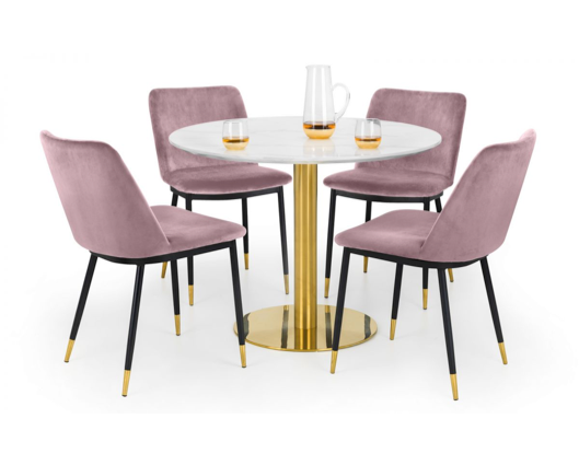 Penny Round Pedestal Table & 4 Delancy Chairs- Pink