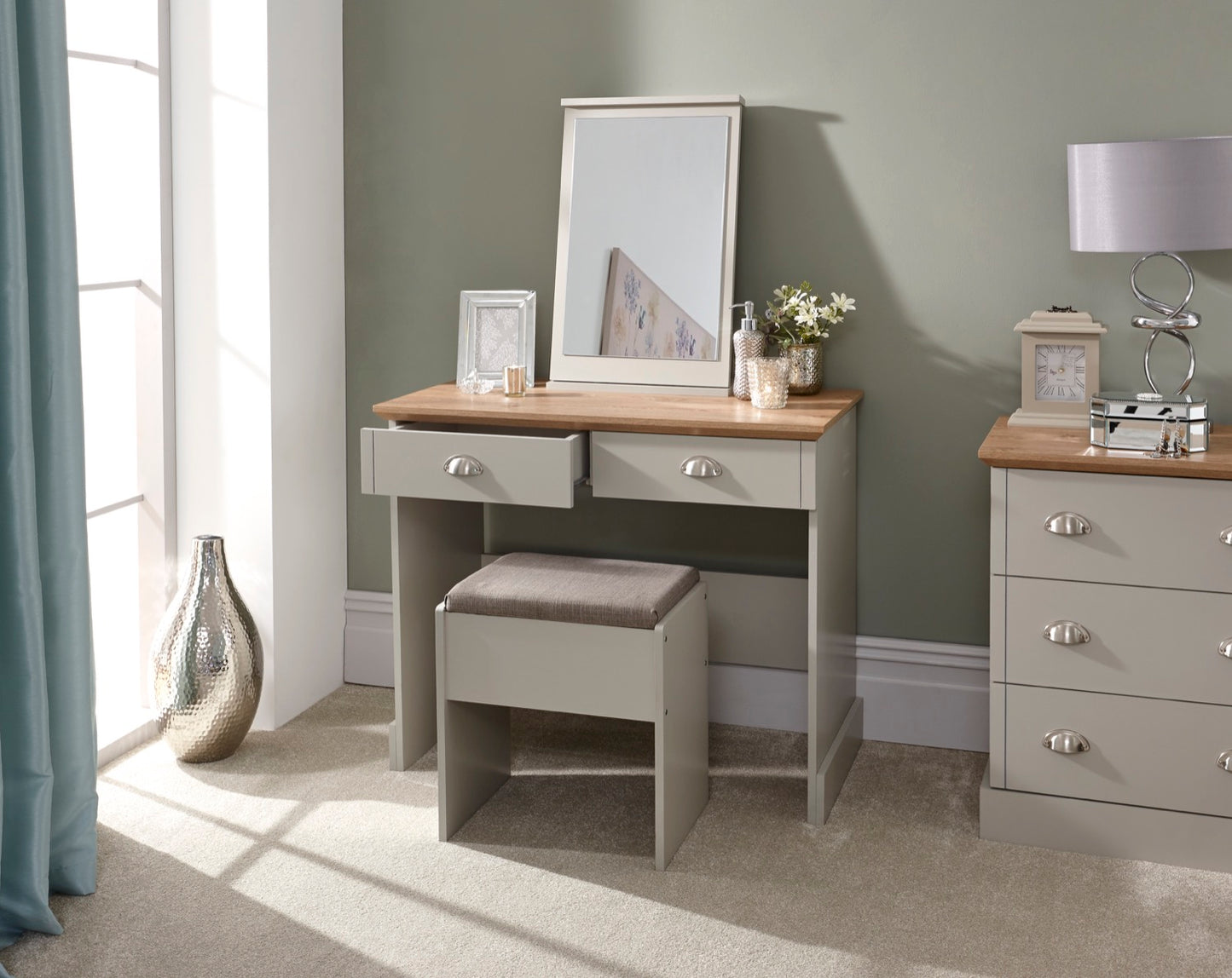 Kinsley Dressing Table With Stool-Grey
