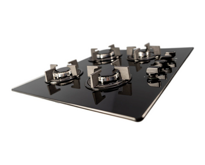 SIA GHG603BL 60cm 4 Burner Gas On Glass Hob With Cast Iron Pan Stands Black 