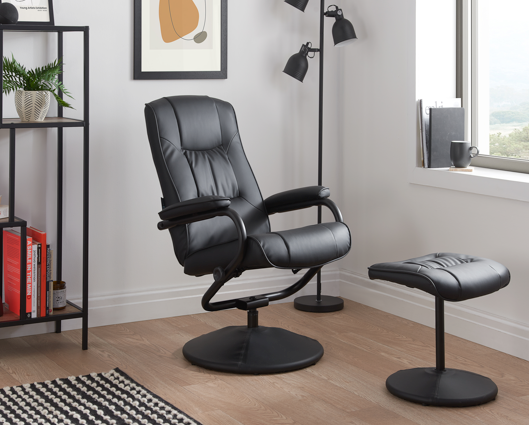 Manuel Swivel Chair & Footstool - Black