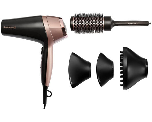 Remington Curl and Straight Confidence Hairdryer with Diffuser, Curling Nozzle, Smoothing Nozzle and Hair Brush