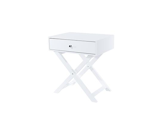 Cross Leg 1 Drawer Bedside Cabinet-White