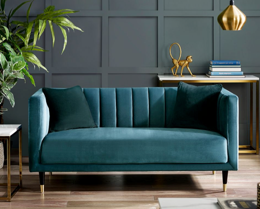 Sutton Scalloped Back 2 Seater Sofa- Teal
