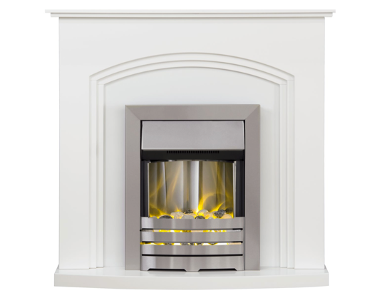 Talitha Fireplace 41inch - White With Electric Fire - Brushed Steel 