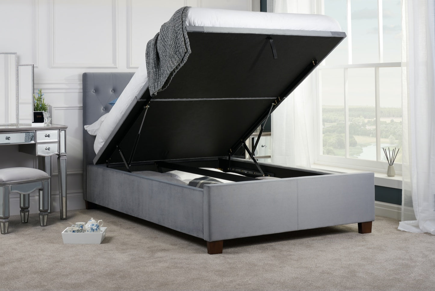 Cai Ottoman Double Bed - Grey
