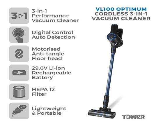 Tower VL100 Optimum Cordless 3-in-1 Vacuum Cleaner