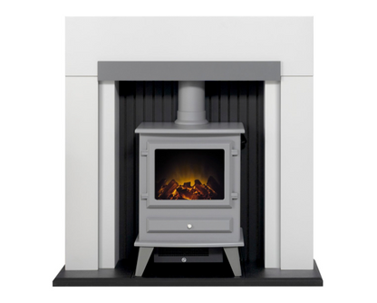 Stalbridge Fireplace 39inch - White/Grey With Electric Stove - Grey