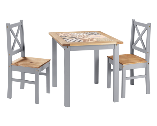 Samuel 1+2 Tile Top Dining Set - Slate Grey/Distressed Waxed Pine
