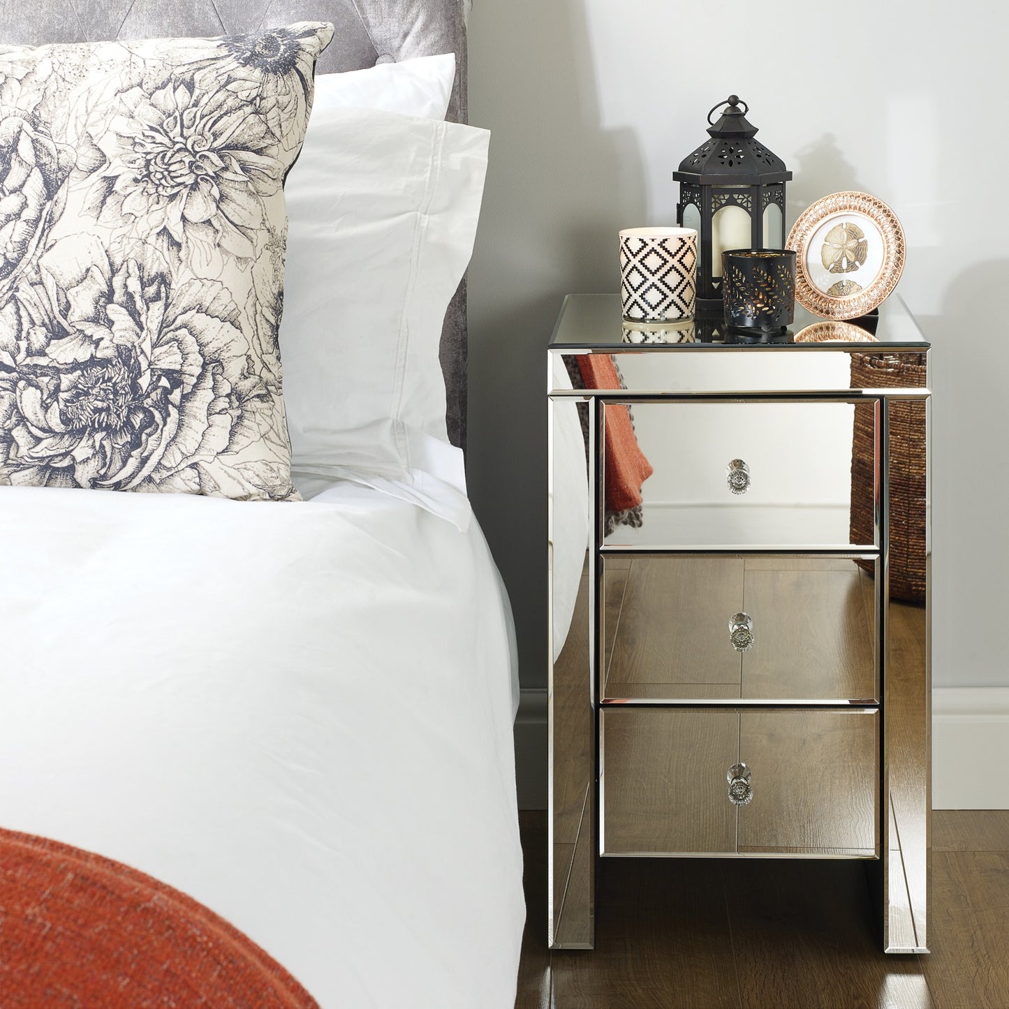 Saxen 3 Drawer Bedside Table - Mirrored