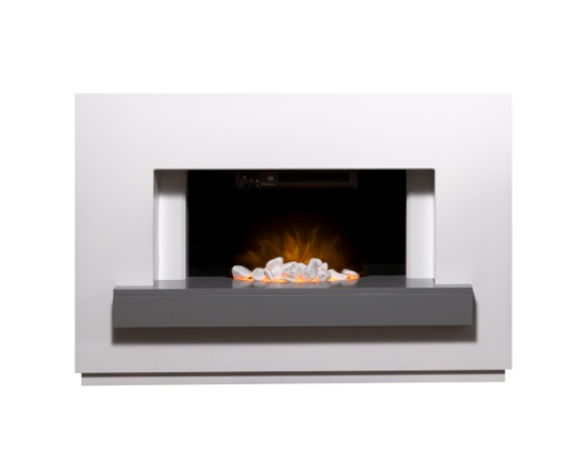 Block Fireplace Suite in Pure White with Grey Shelf, 46 Inch