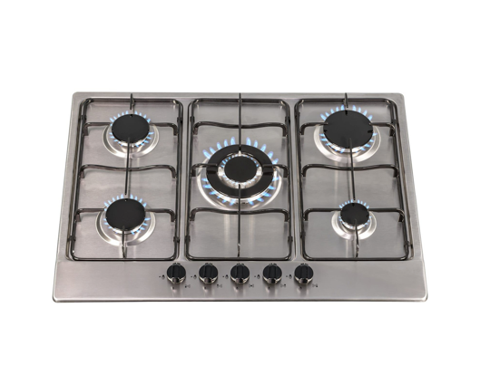 SIA SSG702SS 70cm 5 Burner Gas Hob In With Enamel Pan Stands Stainless Steel 
