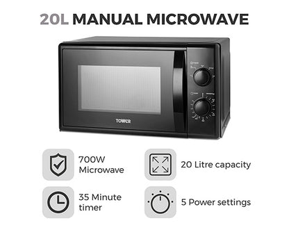 Tower 700w 20L Manual Microwave Black