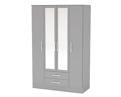 Larz 4 Door 2 Drawer Wardrobe With Mirror - Grey