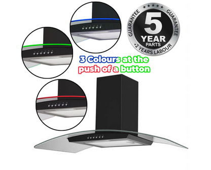 SIA CPLE100BL 100cm LED Edge Lit Curved Glass Cooker Hood Extractor Fan Black