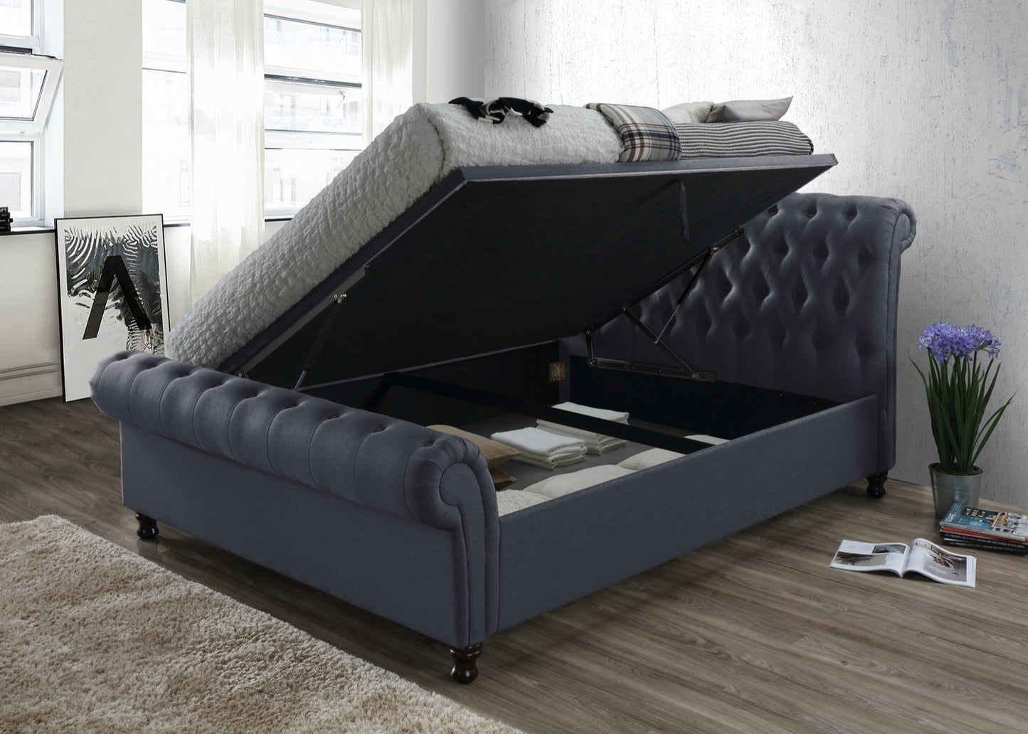 Charlton Side Lift Ottoman Double Bed - Charcoal