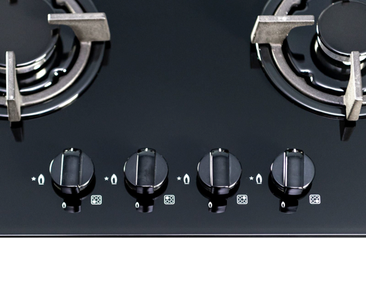 SIA GHG603BL 60cm 4 Burner Gas On Glass Hob With Cast Iron Pan Stands Black 