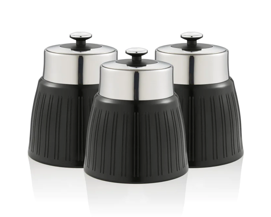 Swan Retro Round Set of 3 Canisters Black